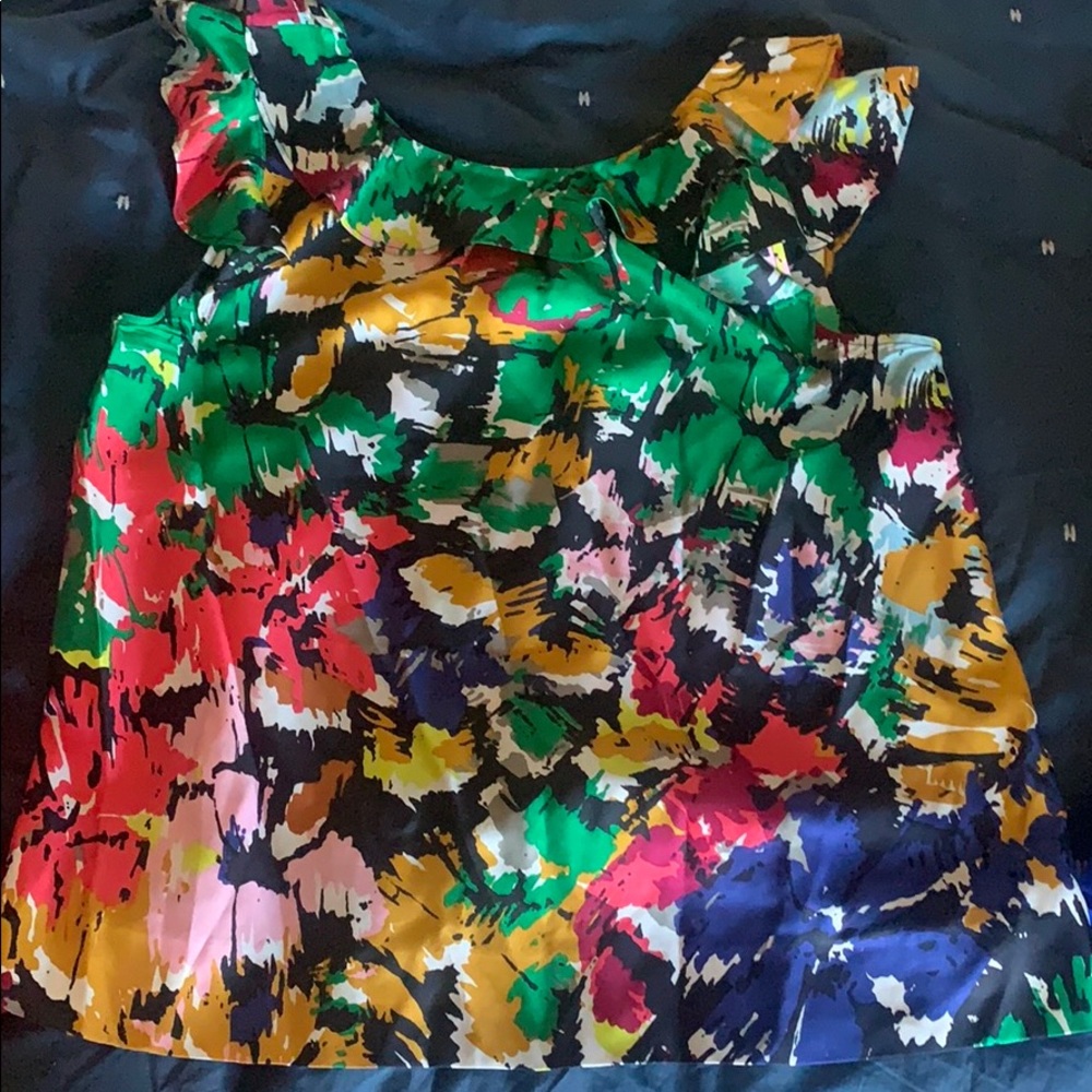 🍋🌸 Silky Floral Shell with Ruffle Neck 🌸🍋